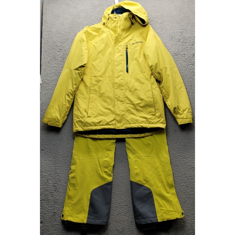 Columbia Omni-Heat Ski Snow Titanium 2 Piece Set Mens M Yellow Hooded Full Zip